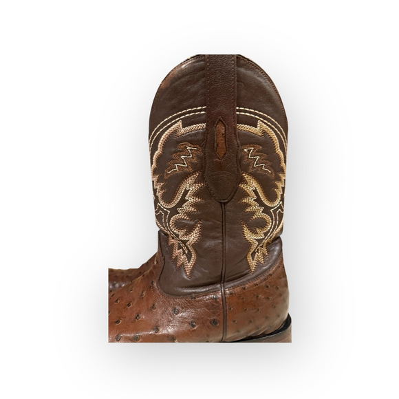 Los Altos Men’s Tobacco Full-Quill Ostrich Wide Square Toe Cowboy Boots 10.5 EE - Picture 4 of 10